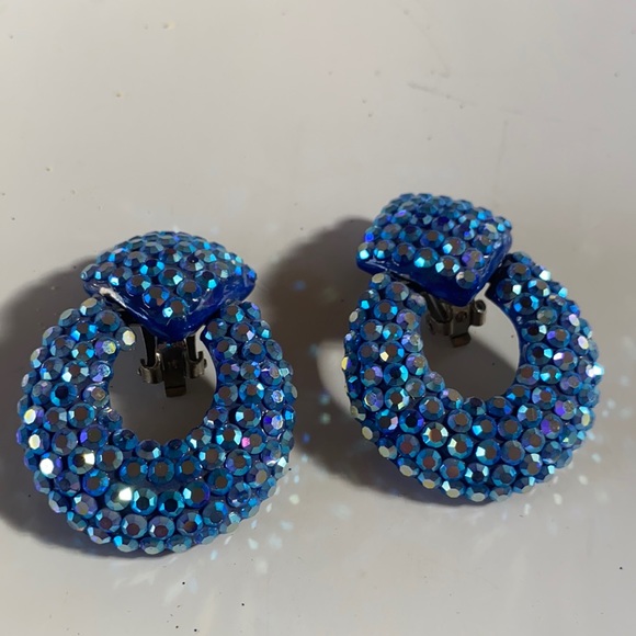 Amazing Vintage Swarovski Blue/Ab Crystal Earring Dome - NEW - Picture 7 of 14